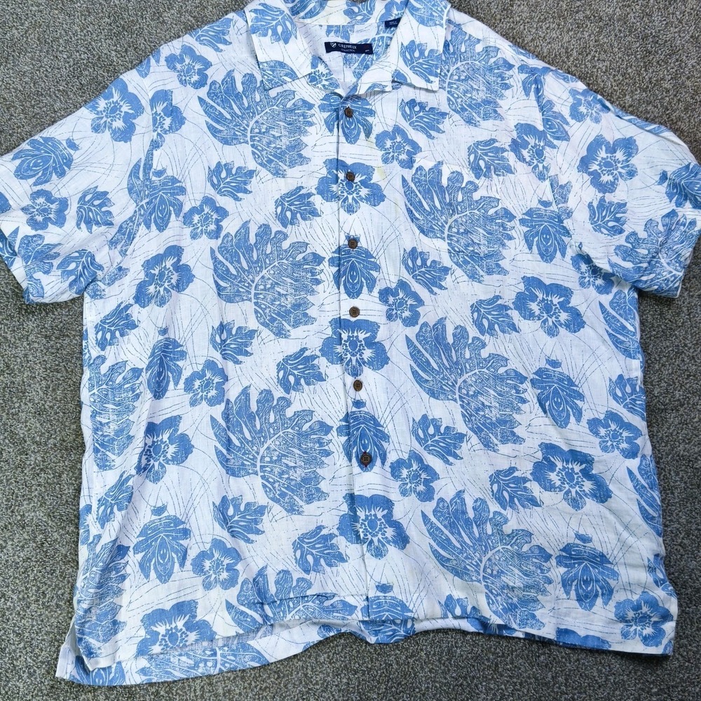 Cremeux 100% Linen Hawaiian Floral Button Up Shirt Mens‎ XXL